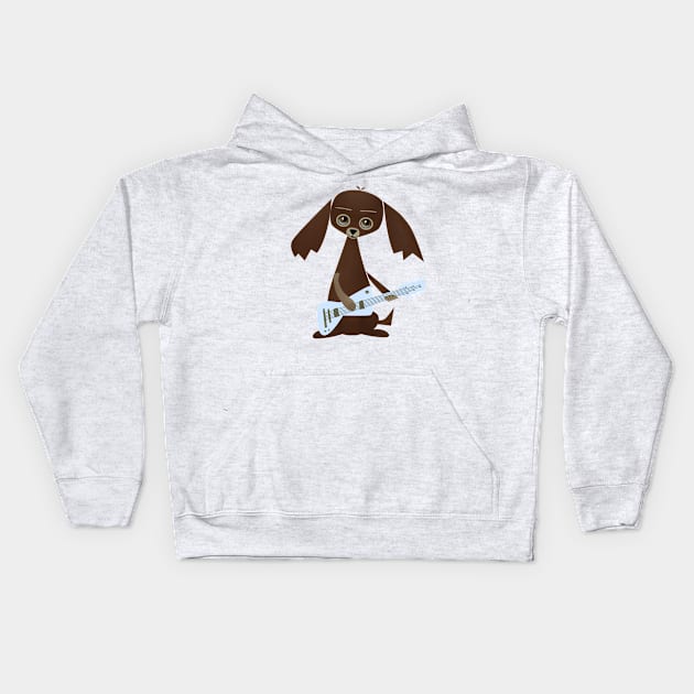 Dog Playing Vintage Guitar Kids Hoodie by Carla BaremB